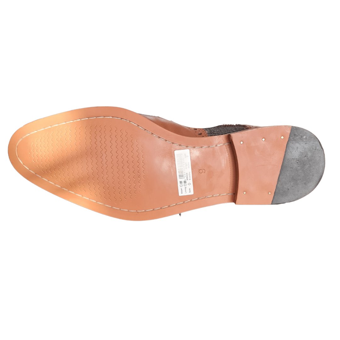 Wing cap brouge leather with textile shoes (Brown/Grey)