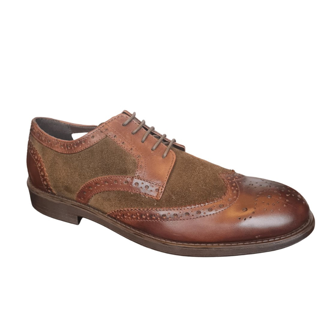 Tredflex Leather with textile brogues (Brown/Khaki)