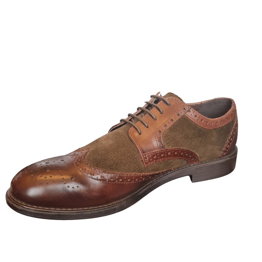 Tredflex Leather with textile brogues (Brown/Khaki)