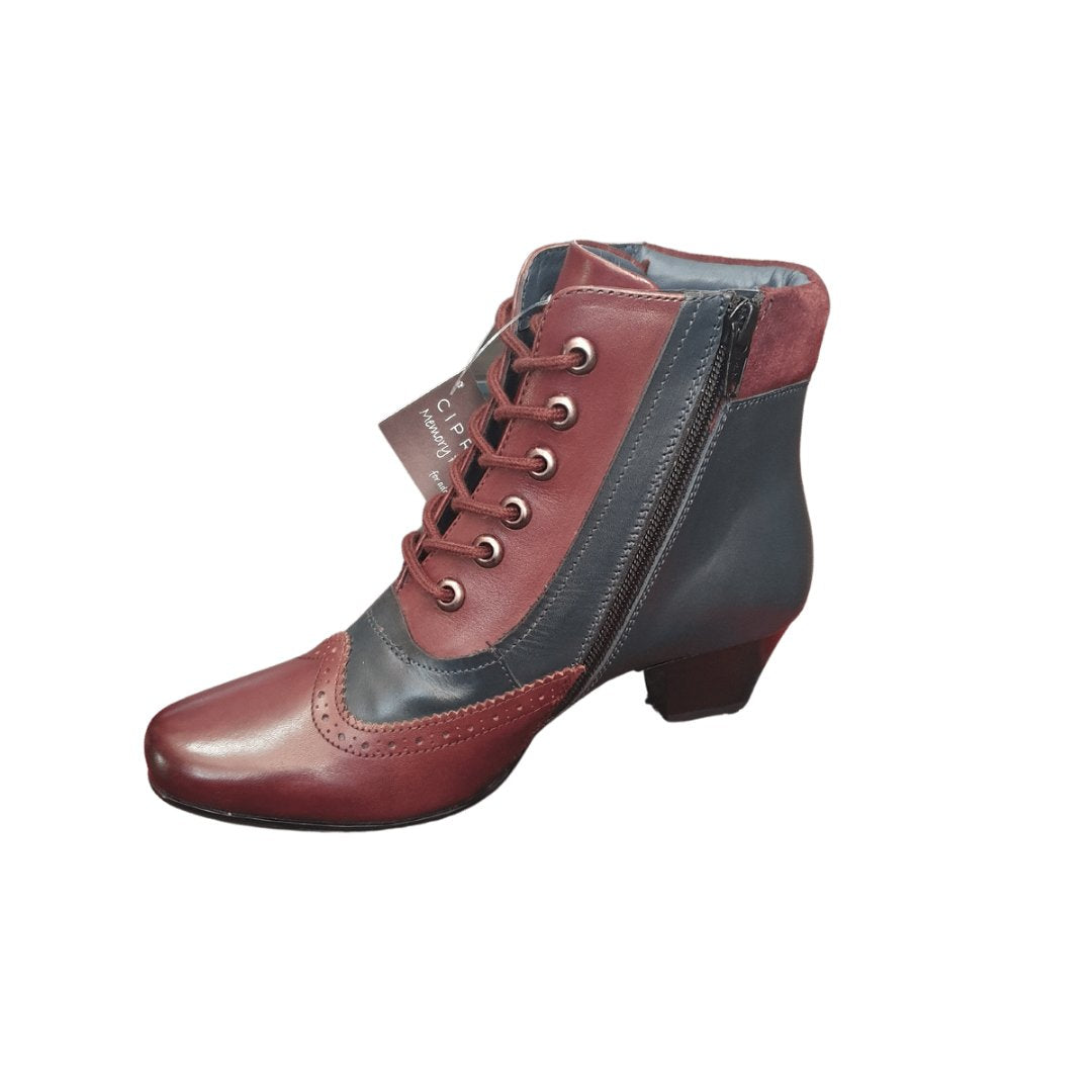 Women's Zip Up Ankle Boot (Burgundy/Navy)