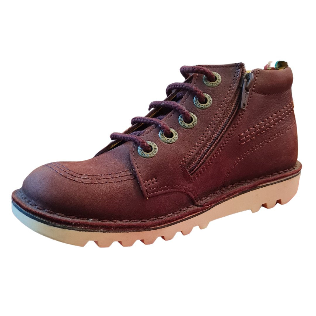 Kickers kids high top zip/lace (Burgundy)